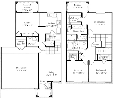 Floor plan for 3 beds, 2 baths, 1608 sqft